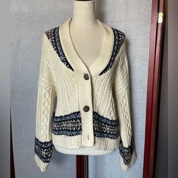 Zara Cozy Cream Chunky Cable Knit Oversized Semi-Cropped Sweater (Size: Medium) - Picture 15 of 15